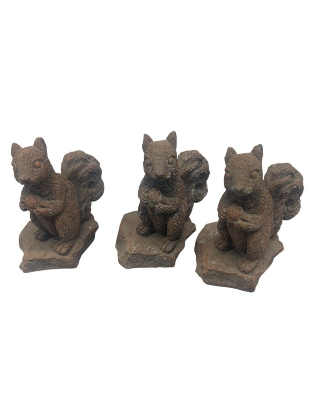 set of 3 squirrel figurine stone look garden decor shelf brown 2.5" READ